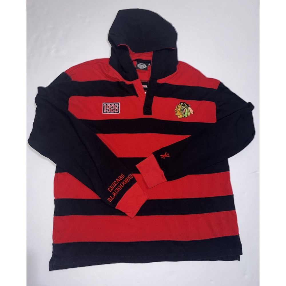 Chicago Blackhawks Hoodie Mens XL Red Black NHL Hockey Striped Rugby 1926